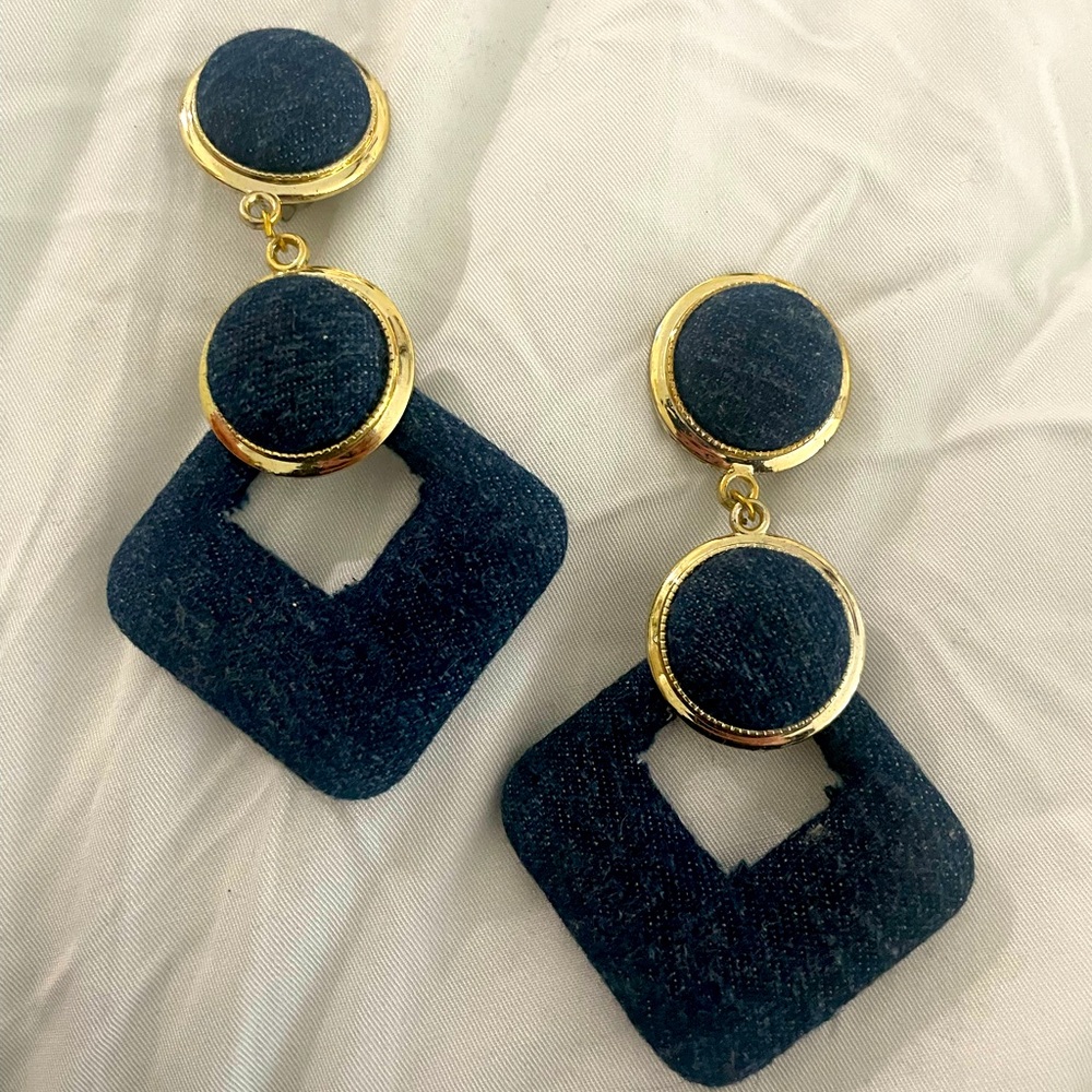 Vintage Denim clip on Earrings